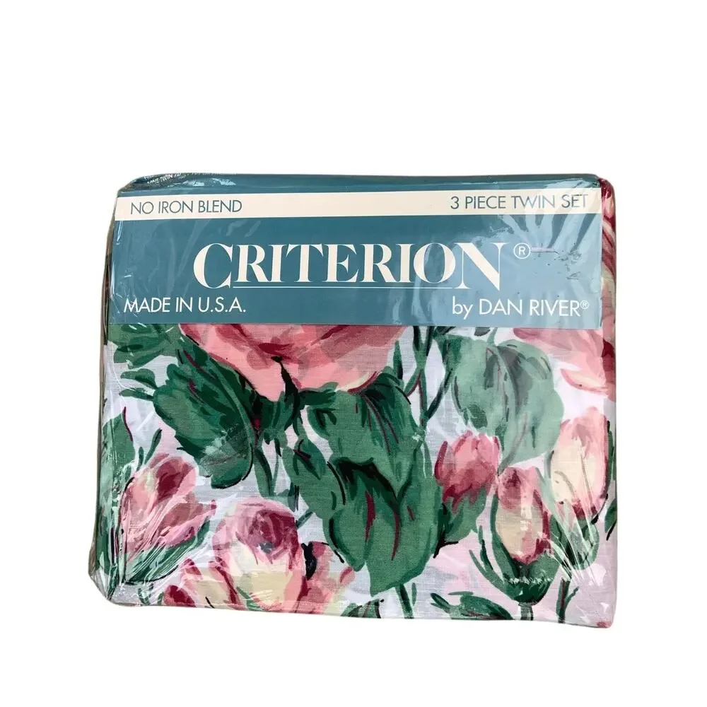 Vintage 70s Set of Criterion No Iron Rose Floral Twin Sheet Set Made in the USA